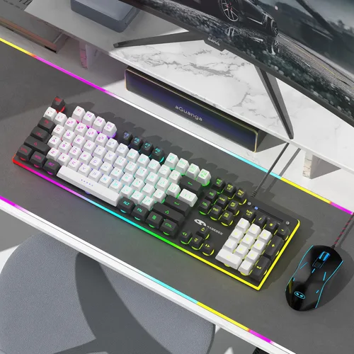 Vista 6 de MageGee GT838 - Combo de teclado y mouse para juegos, 104 teclas RGB retroiluminados silenciosos con cable para computadora portátil, PC MAC