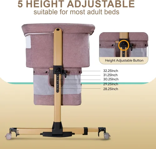 Vista 6 de Cuna para bebé, 3 en 1 Durmiente junto a la cama con colchón y laterales de malla, mosquitera, cesta de almacenamiento, con función de balanceo, 5