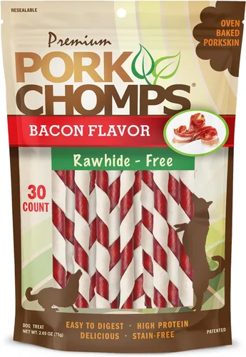 Vista 13 de Pork Chomps Masticables para perros de piel de cerdo al horno, 5 en mini giros, Pepperoni, 30