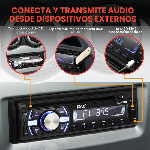 Vista 3 de Pyle Receptor estéreo marino Bluetooth para barco, unidad principal marina, receptor de altavoz estéreo único DIN - Transmisión de música