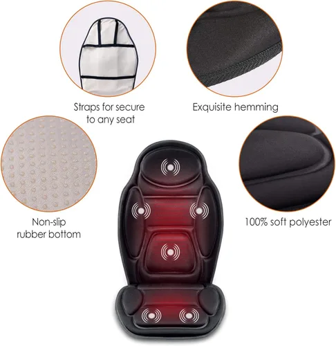 Vista 5 de Snailax Cojín de asiento de masaje, masajeador de espalda con calor, 6 nodos de masaje de vibración y 2 niveles de calor, almohadilla para silla