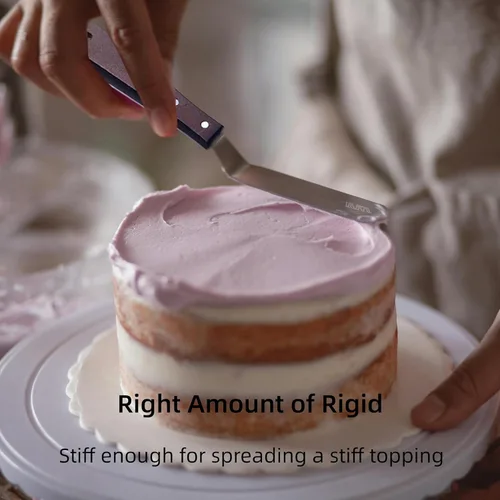 Vista 5 de Juego de 6 espátulas de glaseado en ángulo para decoración de tartas, mango de madera de 8 y 10 pulgadas, espátulas de glaseado de acero inoxidable