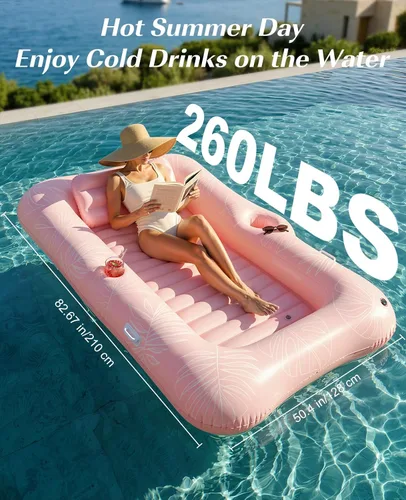 Vista 2 de Inflatable Tanning Pool Lounger Float, Suntan Tub for Adults A-Pink Leaf L