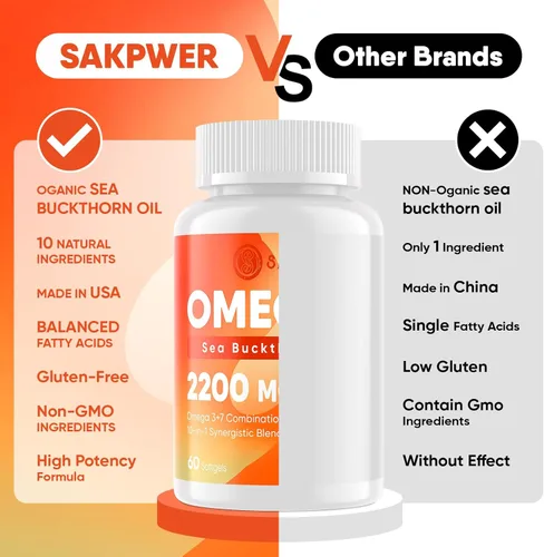 Vista 4 de Aceite de espino cerval de mar omega-7 con aceite de pescado omega-3 EPA/DHA, cinamomo, fenogreco, ALA, té verde, pimienta de cayena, cúrcuma