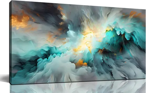 LAOTOART Pósteres abstractos para decoración de pared del hogar para sala de estar, arte moderno de pared verde azulado para dormitorio, oficina,