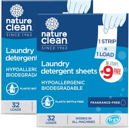 Vista 10 de Nature Clean Embalaje no tóxico sin plástico, hojas de detergente natural sin perfume, 32 unidades, sin fragancia, ecológicas, hipoalergénicas
