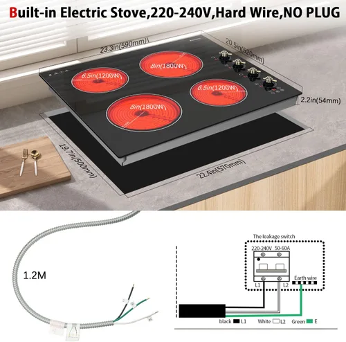 Vista 4 de Karinear Estufa eléctrica de 24 pulgadas, estufa eléctrica de 4 quemadores, control de perilla radiante integrado, bloqueo de seguridad