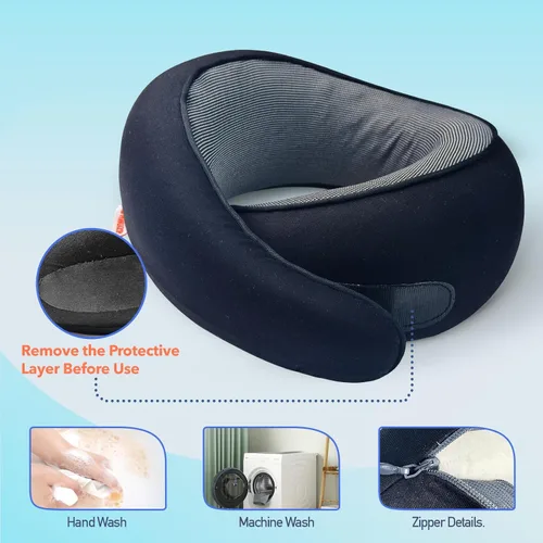 Vista 5 de Almohada de viaje Almohada de espuma viscoelástica de alta densidad con soporte envolvente de 360°. Diseño ergonómico. Ideal para viajes en avión