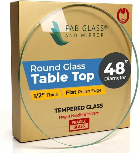 Vista 29 de Fab Glass - Mesa redonda de cristal de 48 in, grosor de 3/4 in, cristal pulido plano templado, Vidrio, Transparente