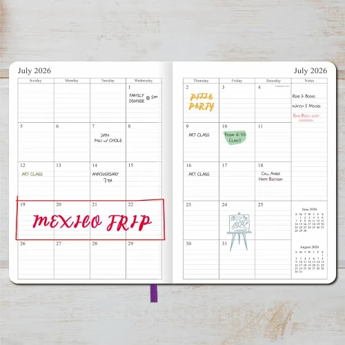 Vista 20 de 26-27 Academic Planner - Weekly and Monthly Planner, Jul 2026 - Jun 2027, Holidays, Contacts and Notes Pages, Vegan Leather Cover, Elastic Closure