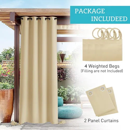 Vista 9 de RYB HOME Cortinas para exteriores resistentes al viento, cortina opaca impermeable con bolsas de peso, cortinas aisladas de privacidad para patio