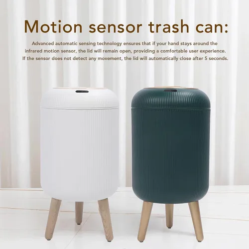 Vista 2 de Cubo de basura automático con sensor de movimiento, papelera de plástico inteligente sin contacto a prueba de agua, con patas extraíbles para baño