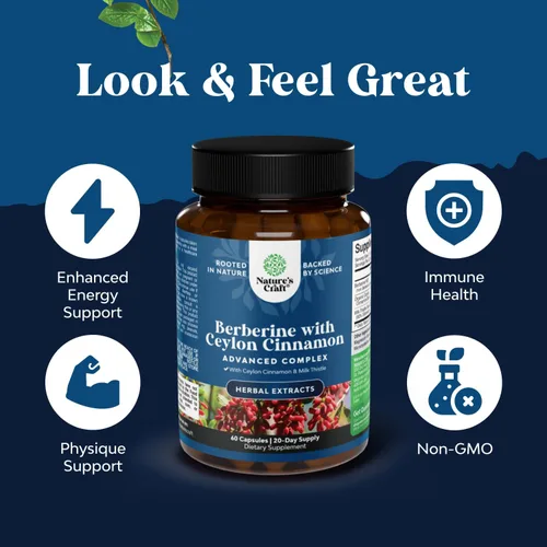 Vista 5 de Complejo equilibrado de berberina Plus de 1200 mg, berberina antioxidante con cápsulas de canela de ceilán más extracto de cardo mariano