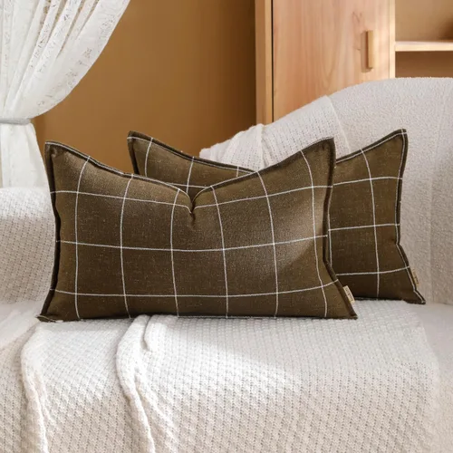 Vista 8 de Funda de almohada a cuadros, funda de almohada de lino bohemio a cuadros en blanco y negro de 2.12 x 20 pulgadas, con funda acolchada en todos