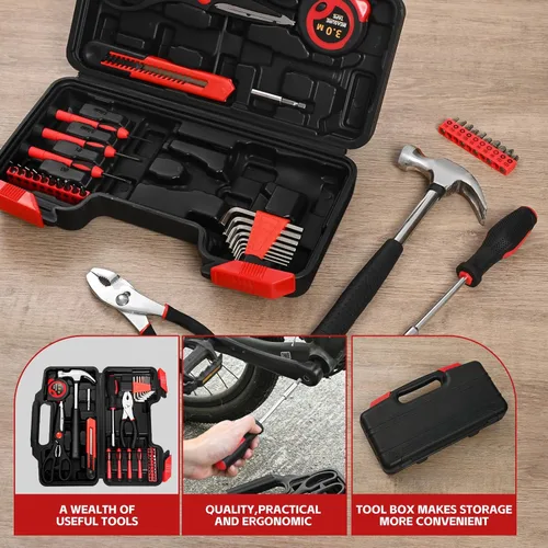 Vista 5 de Kit de herramientas para el hogar de 39 piezas, juego de herramientas manuales domésticas generales, caja de herramientas pequeña con estuche