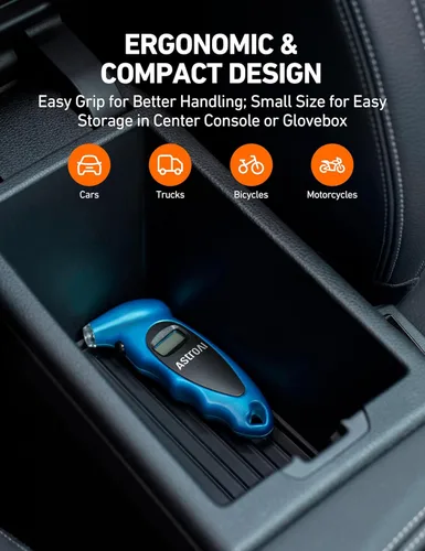 Vista 6 de AstroAI - Medidor de presión de neumáticos digital, 150 PSI, 4 ajustes, para automóvil, camión, bicicleta, con pantalla LCD retroiluminada y agarre