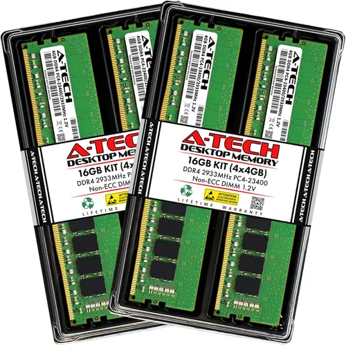 Vista 9 de A-Tech 4GB DDR4 2933MHz PC4-23400 (PC4-2933Y) CL21 UDIMM 1.2V Non-ECC DIMM 288-Pin Módulo de actualización de memoria RAM para computadora