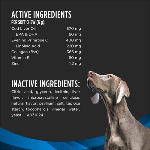 Vista 5 de Purina Pro Plan - Suplementos veterinarios para el cuidado de la piel para perros con aceite de pescado omega-3 y EPA y DHA (paquete de 1) bolsas