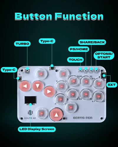 Vista 6 de Sehawei Haute42 Arcade Stick S16 All-Button Gamerfinger with Custom RGB & Turbo Functions,Arcade Controller Street Fight for PC/Ps3/Ps4/Switch/Steam