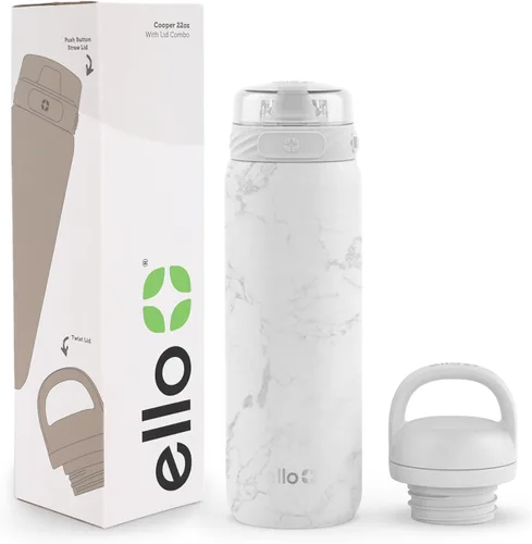 Vista 59 de Ello Cooper Twist - Botella de agua de acero inoxidable de 32 onzas con tapa popote A prueba de fugas Doble pared y aislada al vacío Asa