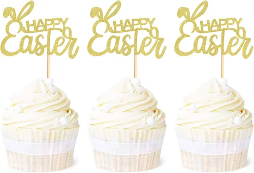 Vista 12 de Ercadio 24 piezas de decoración para tartas, con temática de conejo de Pascua para cumpleaños de primavera, suministros de fiesta de baby shower