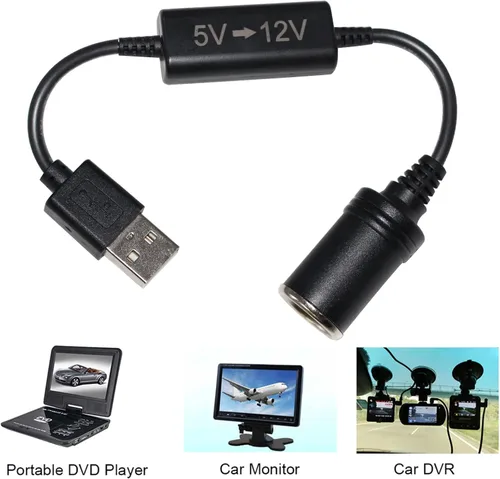 Vista 3 de Adaptador USB a encendedor de cigarrillos de 12 V, convertidor de voltaje elevador de 5 V a 12 V, convertidor de voltaje elevador de enchufe hembra