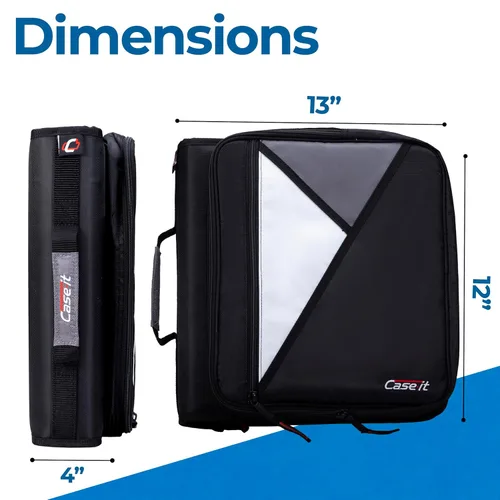 Vista 6 de Case-it Carpeta Universal con Cremallera Anillas en O de 2 Pulgadas, Bolsillo Acolchado para Portátil/Tableta de 13 Pulgadas, Capacidad de 400