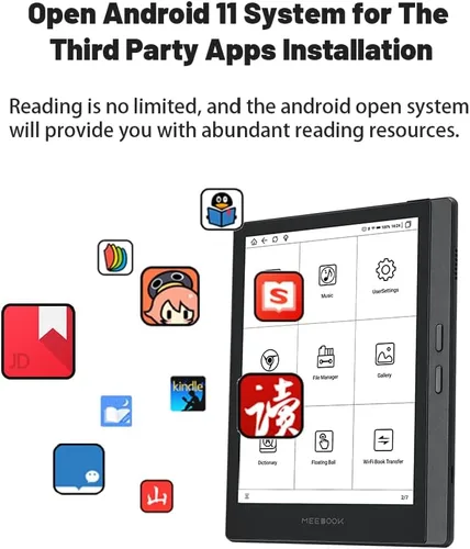 Vista 8 de Meebook E-Reader M7 Pantalla Eink Carta de 6.8' Luz inteligente de 300PPI Android 11 Procesador Quad Core Altavoz externo Compatibilidad