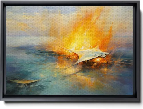 Nautical Print on Canvas for Wall Decor, Ocean Fish Manta Ray Canvas Wall Art, Beach Print for Wall Hang, Turquoise Coastal Pictures Wall Decor,