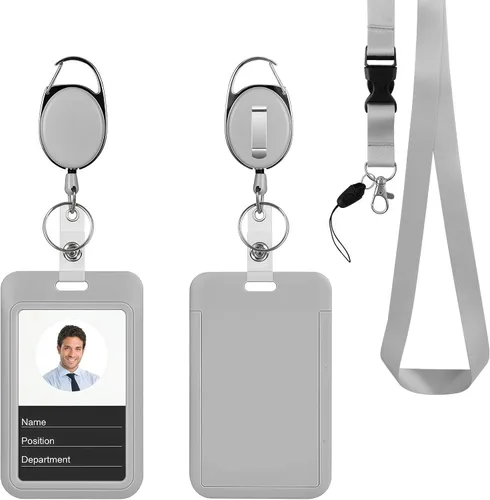 Vista 18 de Soporte retráctil para tarjetas de identificación con cordón separable, carrete de credencial resistente, llavero desmontable, soporte para tarjetas