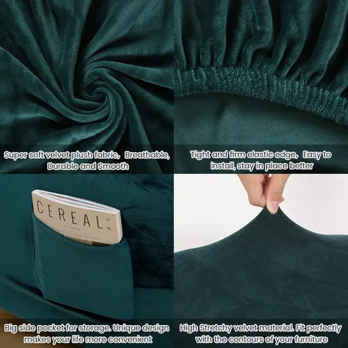 Vista 5 de MIFXIN Funda reclinable de terciopelo de 4 piezas, elástica de 1 asiento, fundas de sofá reclinable, fundas elásticas suaves para sillas Verde Oscuro
