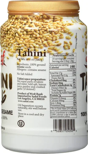 Vista 4 de Pasta de tahini de sésamo Sadaf - 100% pasta pura de sésamo de semillas de sésamo molidas - Pasta de tahini para hummus, baba ghanoush y aderezos
