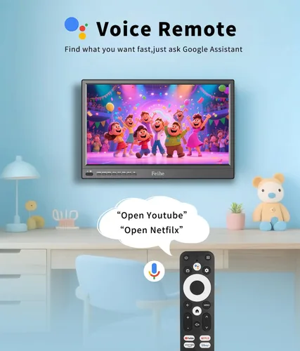 Vista 3 de Feihe Pequeño Smart TV de 17 pulgadas, sistema operativo Android integrado, pantalla plana HD compacta Smart Televisión para cocina, hogar, caravana