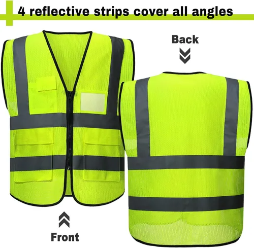 Vista 4 de JenPen 10 Pieces Reflective Safety Vests with Pockets and Zipper, High Visibility Mesh Construction Vest for Men Women