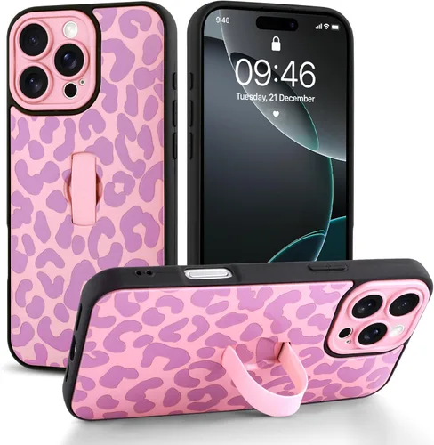 Vista 15 de Funda compatible con iPhone 17 Pro Max con correa de mano para los dedos, funda de teléfono con estampado de leopardo y guepardo para mujeres