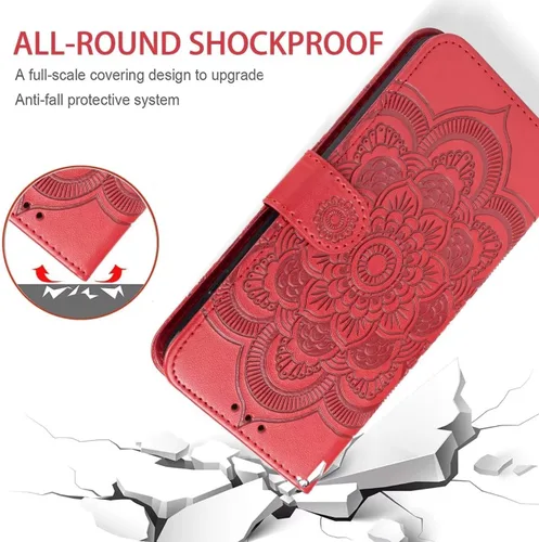 Vista 7 de Funda para iPhone XR, Apple XR Wallet Case con protector de pantalla de vidrio templado, mandala en relieve de cuero con tapa para tarjeta