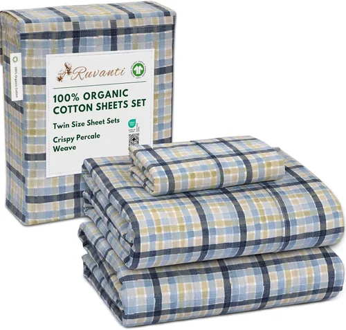 Vista 64 de RUVANTI - Juego de sábanas individual XL, 100% algodón orgánico, percal, certificado GOTS, 3 piezas, bolsillo profundo de 15 pulgadas, frescas