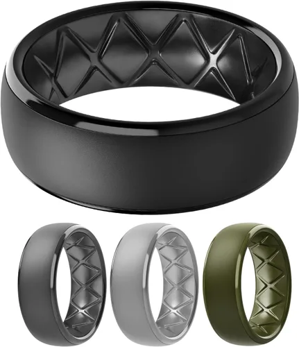 Vista 23 de Egnaro Anillos de boda de silicona para hombre: 1/4/6/7 Multipack de anillos de boda de goma con arco interior Diseño ergonómico transpirable