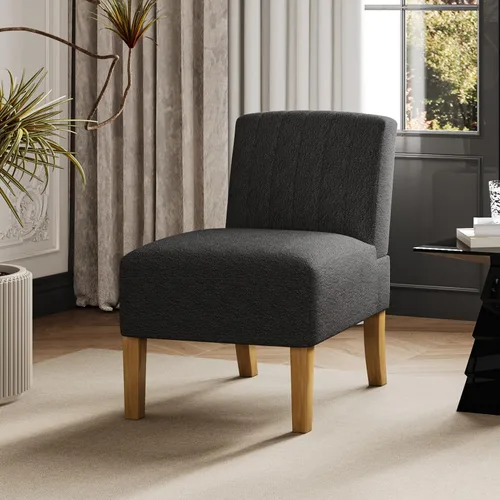 Vista 10 de Silla decorativa sin brazos para dormitorio, moderna silla de tocador con patas de madera maciza, cómoda silla tapizada para dormitorio, silla