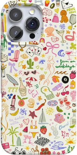 Casely Funda para iPhone 15 Pro Todas las cosas divertidas Diversión en días laborables Compatible con MagSafe Diseño clásico ultra delgado