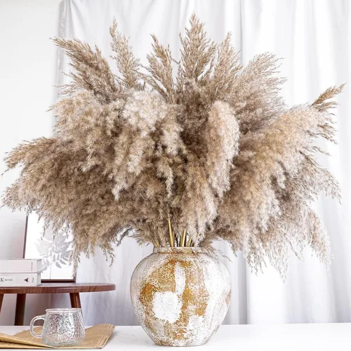 Vista 4 de 40 piezas de decoración de ramo de hierba de pampa natural, flores y plumas bohemias para centros de mesa, perfecto para rellenos de jarrones