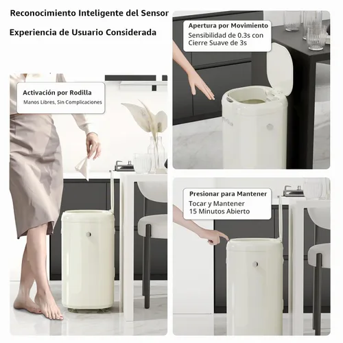 Vista 3 de MRBIN - Basurero de cocina con sensor de movimiento de metal, removible, de 30L / 7.9gal. Cubo de basura con tapa y bolsa absorbente automática