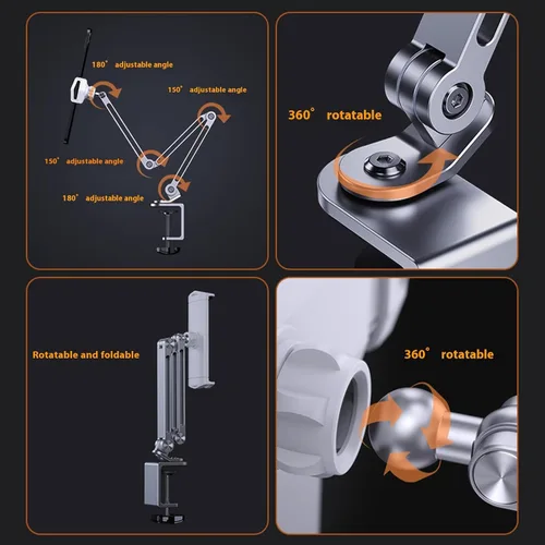 Vista 4 de Soporte de tableta plegable Soporte de tableta Soporte flexible ajustable para tabletas con rotación de 360 grados para teléfono móvil Plata