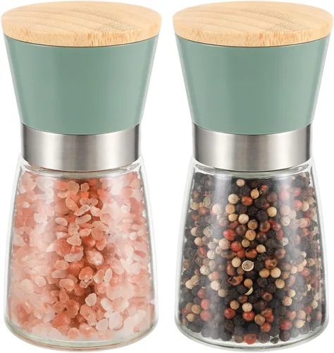 Vista 9 de VUCCHINI Juego de molinillo manual de sal y pimienta con tapa de bambú, molinos de sal y pimienta gruesos ajustables, rebabas de cerámica