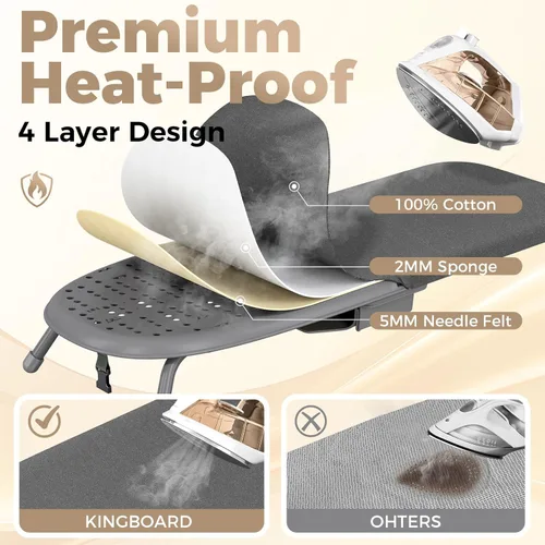 Vista 4 de Kingboard Tabla de planchar pequeña con soporte para plancha, tabla de planchar de mesa con 2 fundas resistentes al calor, tabla de planchar