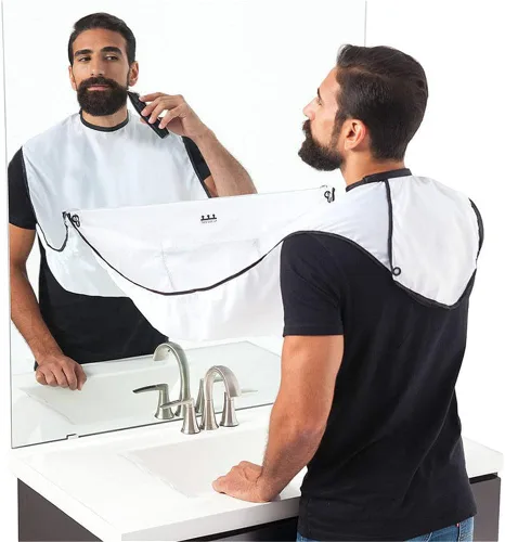 Vista 4 de 2 delantales de barba con babero para barba, atrapa pelo de barba para hombres, afeitado y recorte, capa de barba antiadherente con 2 ventosas