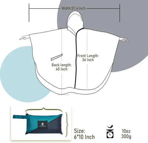 Vista 21 de SaphiRose - Poncho de lluvia unisex impermeable con capucha para mujeres adultas con bolsillos A-caqui-blanco
