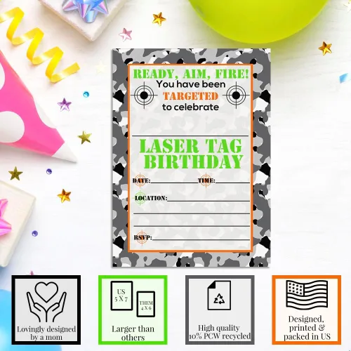 Vista 3 de AmandaCreation - Invitaciones para fiesta de cumpleaños con etiqueta láser de camuflaje, 20 tarjetas de relleno de 5 x 7 con veinte sobres blancos