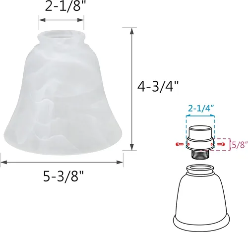 Vista 2 de Aspen Creative 23027-4 Transitional Alabaster Bell Shape Ceiling Fan Glass Shade.2-1/8"Fitter.Size:5-3/8"D x 4-3/4"H.4Pcs/Pack