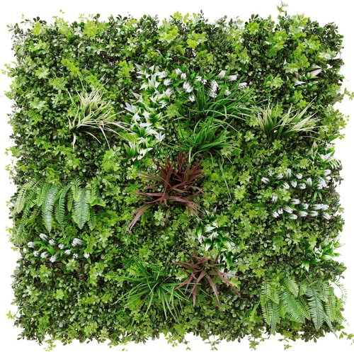 Vista 15 de E&K Panel de valla de plantas artificiales de 20 x 20 pulgadas, hojas sintéticas, césped, panel de privacidad para interiores y exteriores